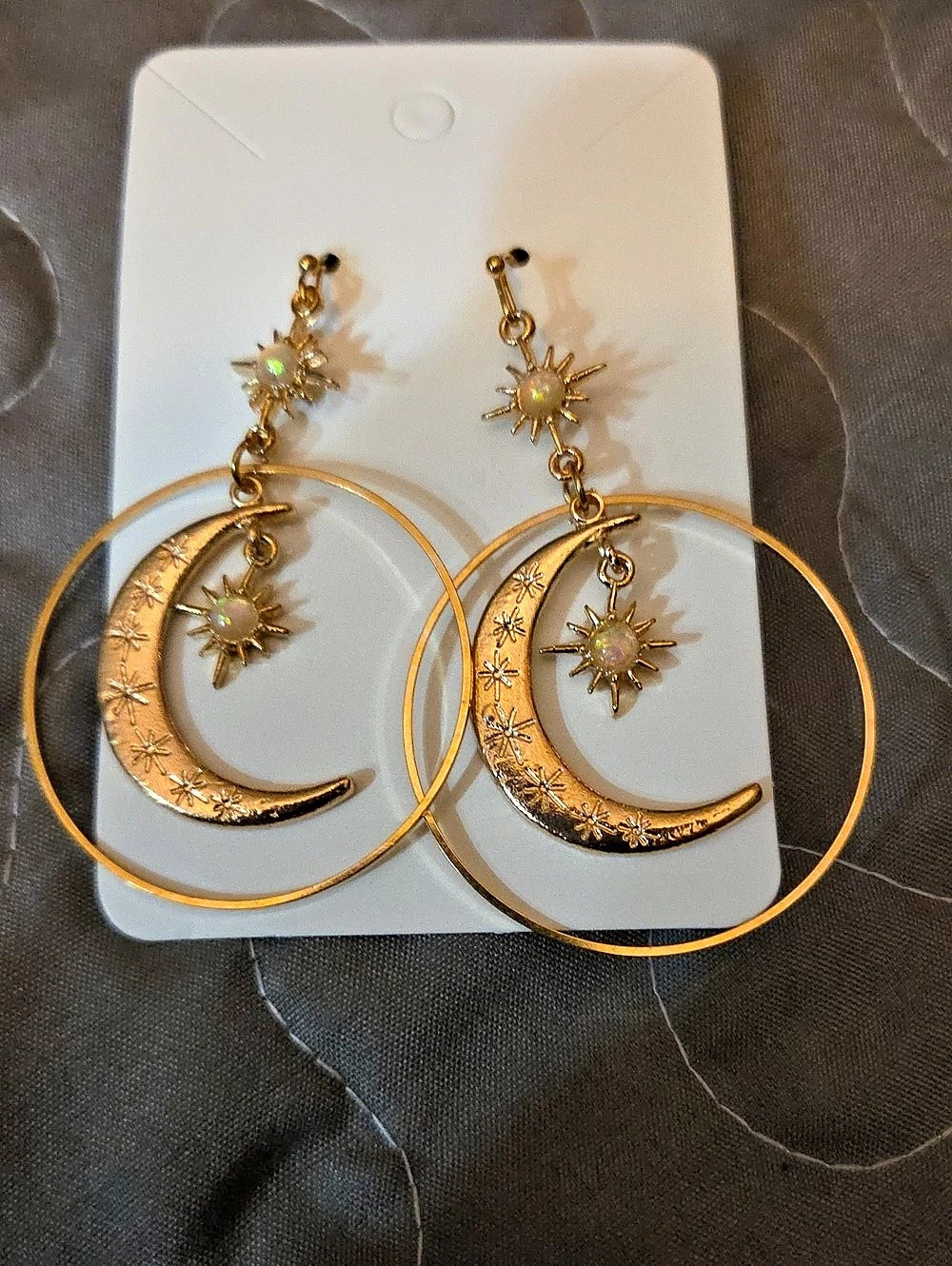 Gold Sun & Crescent Moon Hoop Earrings